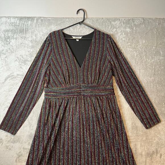 Boden Metallic Stripe Long Sleeve Sweater Dress Burgundy Multi‎ Stripe Sz 14 R - Picture 2 of 7